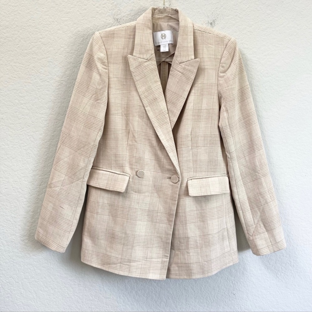 NWT House of Harlow 1960 Tan and Cream Plaid Blazer Sz XS